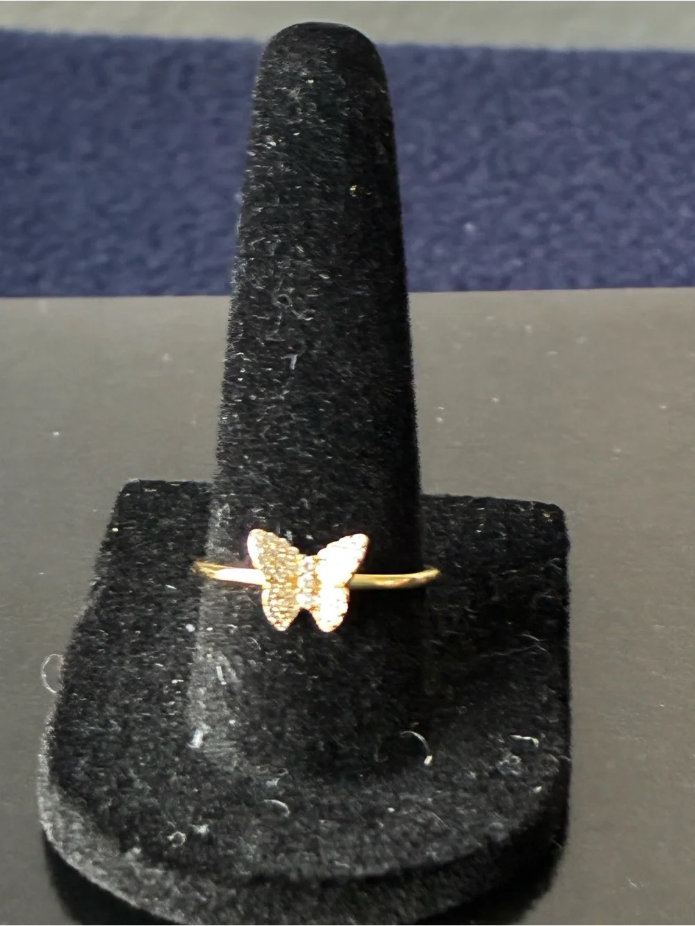 Sterling Silver 925 Gold Butterfly Ring with Pave Crystals - Sz7
